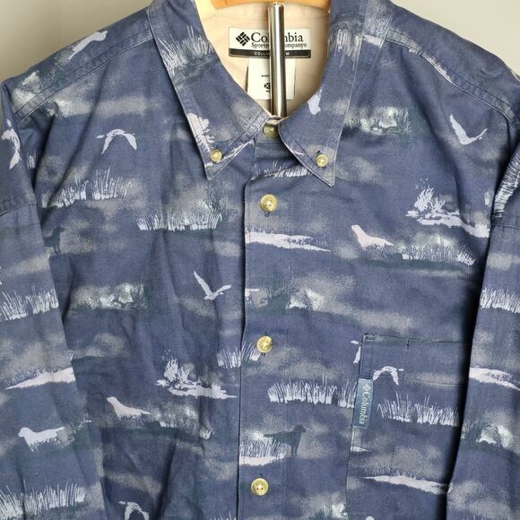 Columbia Shirt Men's XXL Blue All Over Print Hunting Dog Button Down Cotton - Picture 1 of 5